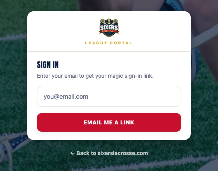 The Sixers parent portal sign-in card.
